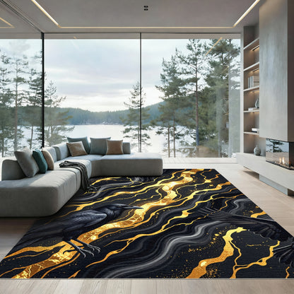 Dark Raven Gold Swirl Flow Rug
