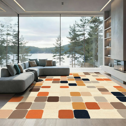 Warm Retro Rounded Pixel Grid Rug