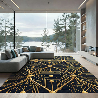 Gold Circuit Board Network Rug
