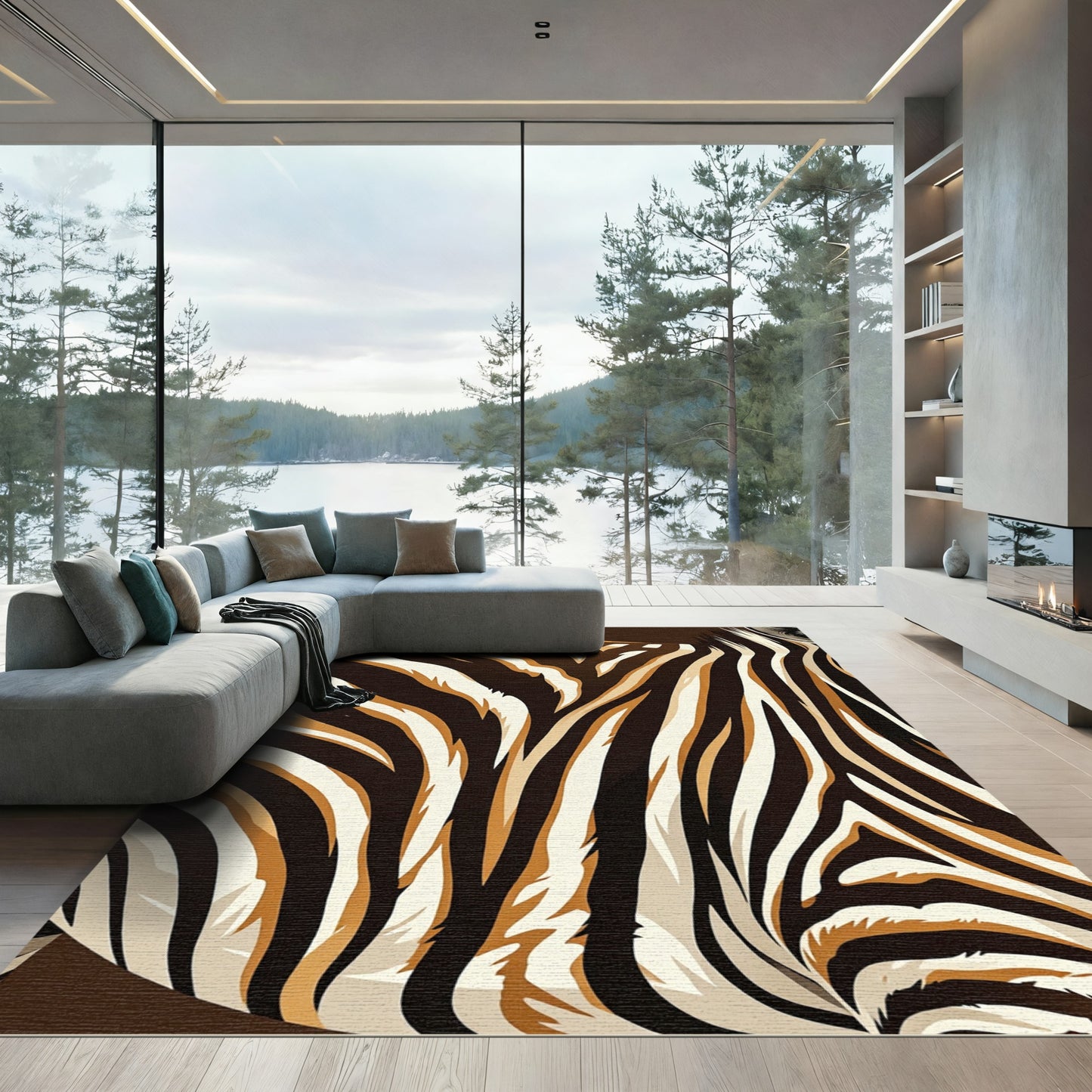 Bold Brown and White Zebra Stripe Rug