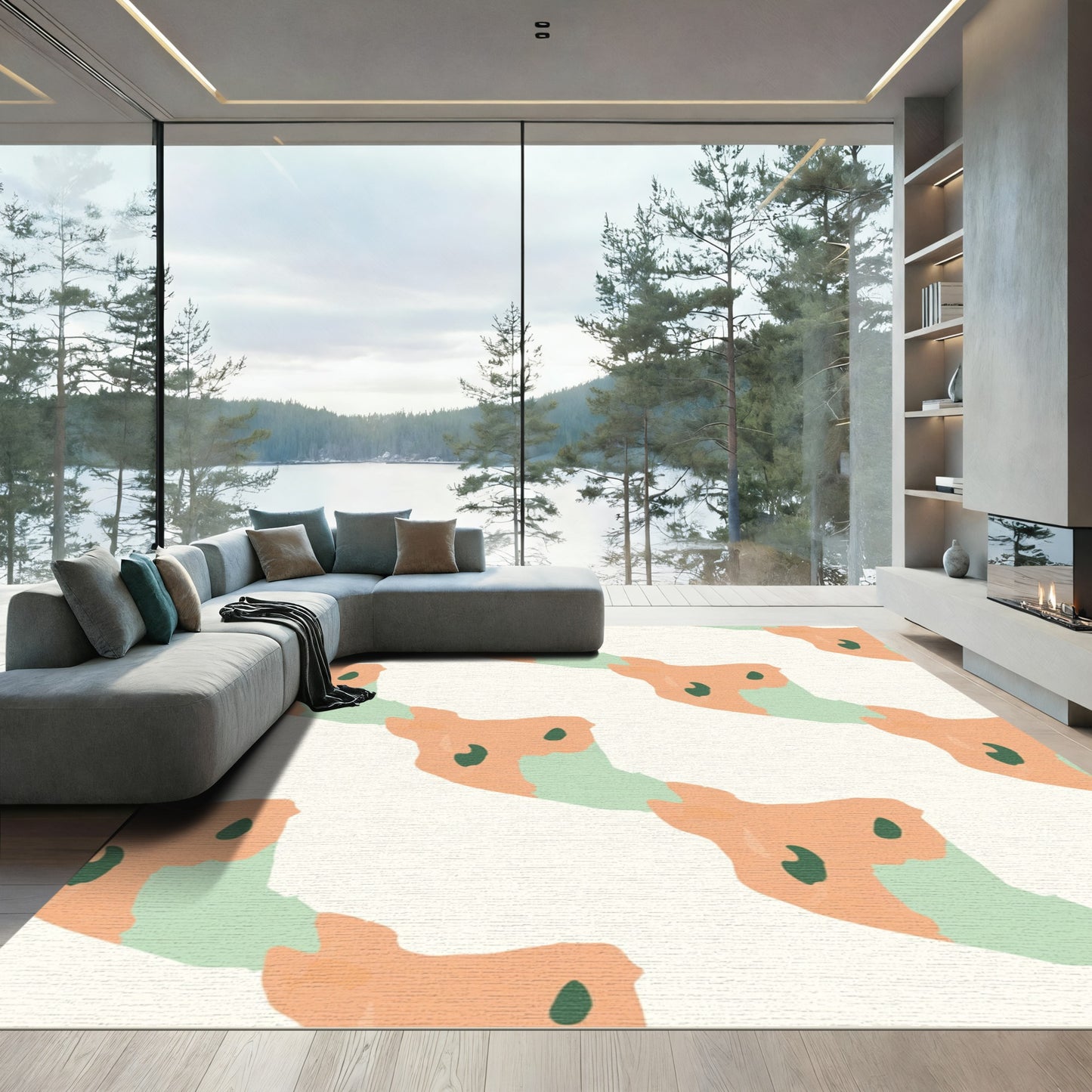 Peach Mint Organic Brushstroke Rug