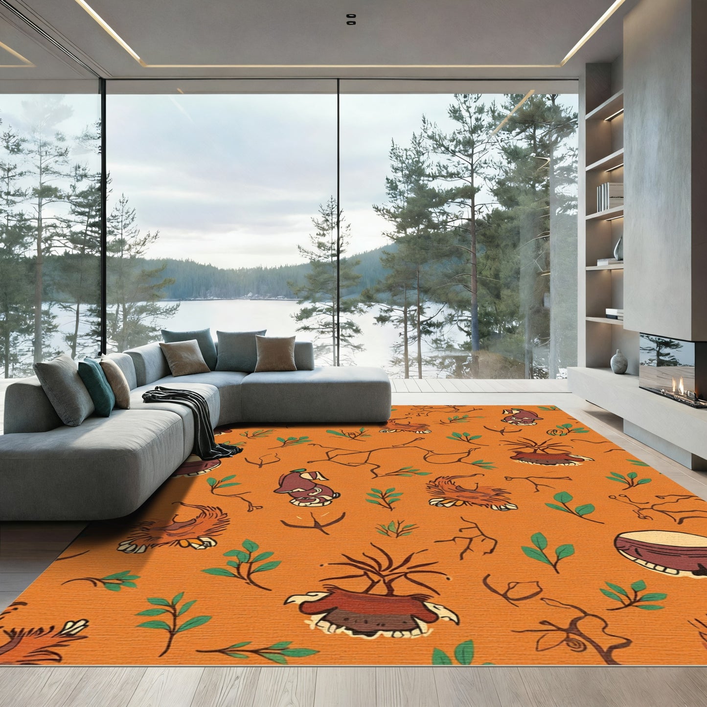Orange Earthy Tribal Figures Garden Rug