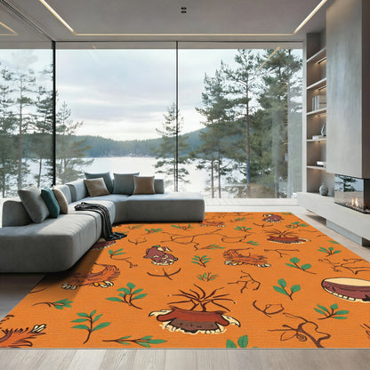 Orange Earthy Tribal Figures Garden Rug