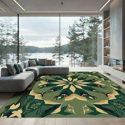 Emerald Forest Leaf Mandala Rug