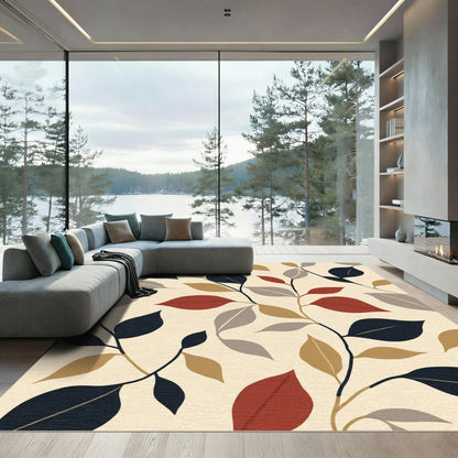 Terracotta Navy Gray Leafy Vines Rug