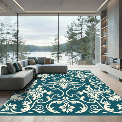 Cream Floral Vine Damask Rug