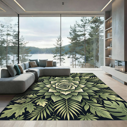 Lush Botanical Sage Green Fern Medallion Rug