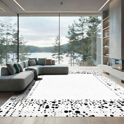 Abstract Black White Dot Border Rug