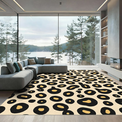 Bold Black Tan Leopard Spots Rug