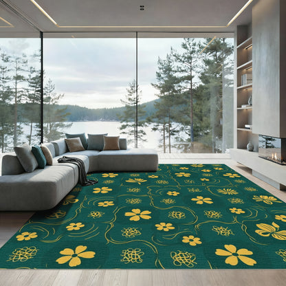 Emerald Yellow Floral Collage Rug