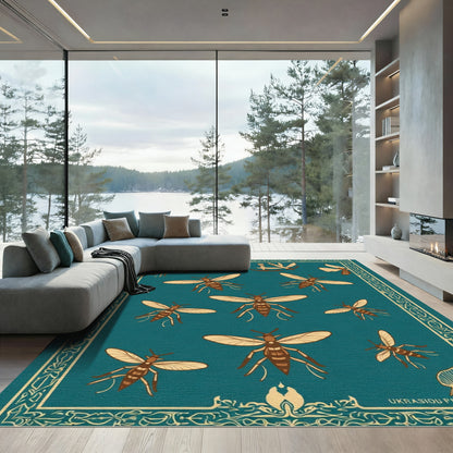 Teal And Gold Insect Arrangement Rug