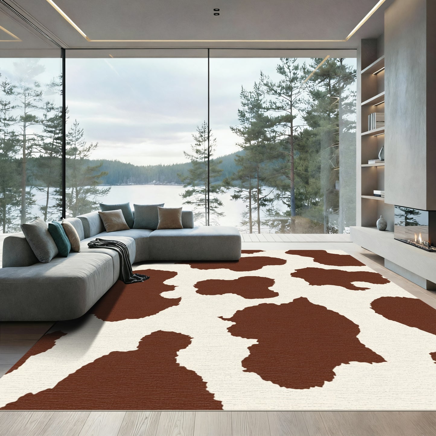 Classic Brown White Holstein Spots Rug