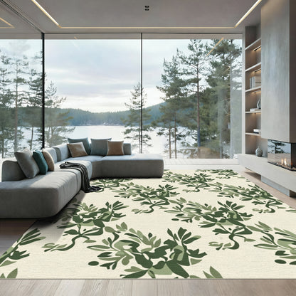 Abstract Green Leaf Arrangement Rug