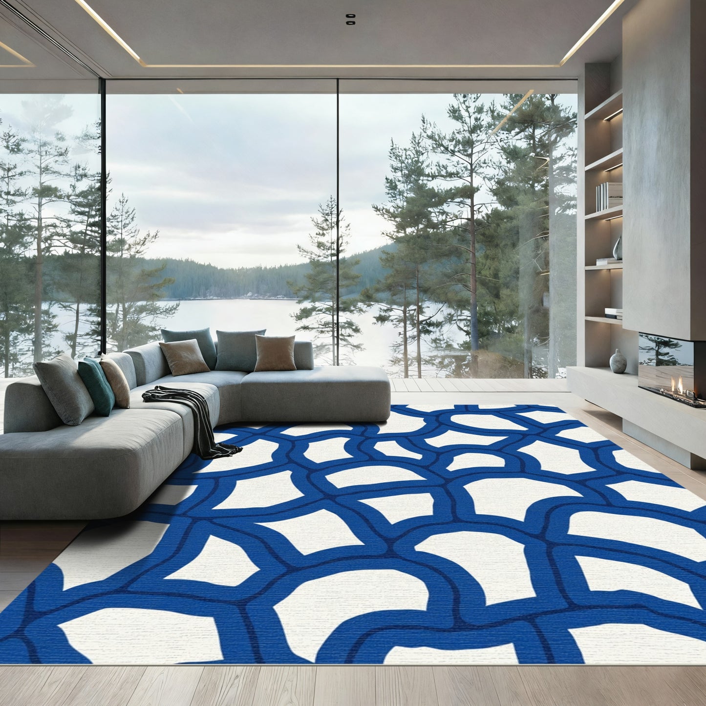 Deep Blue Organic Abstract Overlay Rug