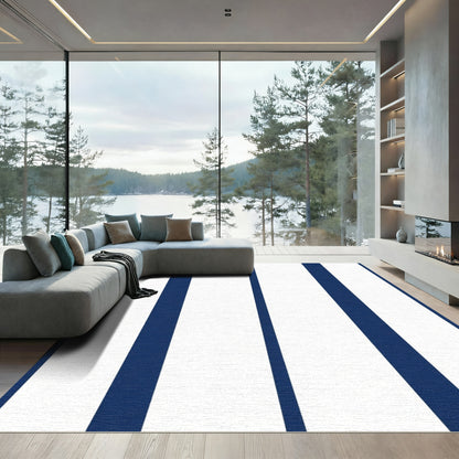 Bold Navy White Vertical Stripe Rug