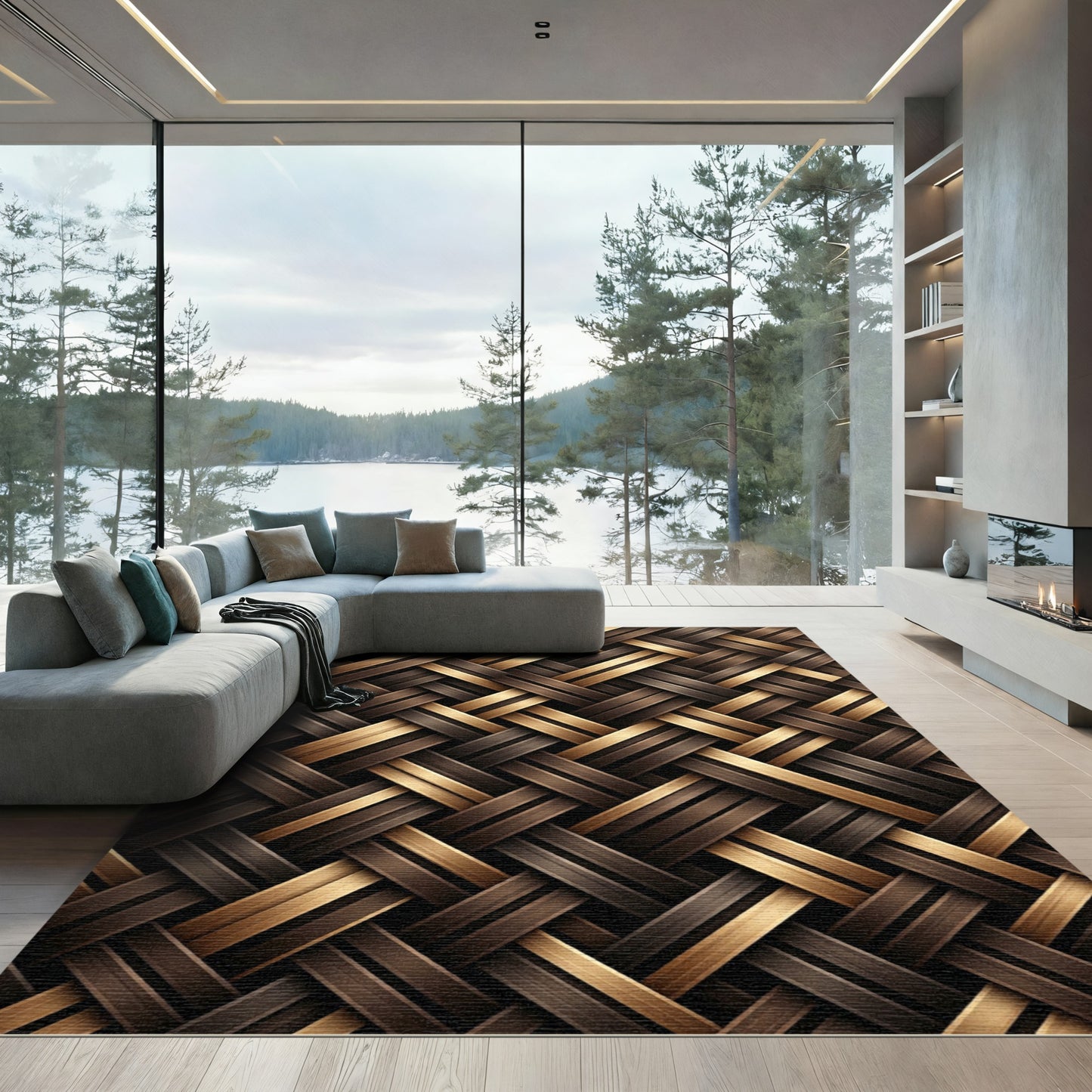Woven Chocolate And Gold Texture Rug