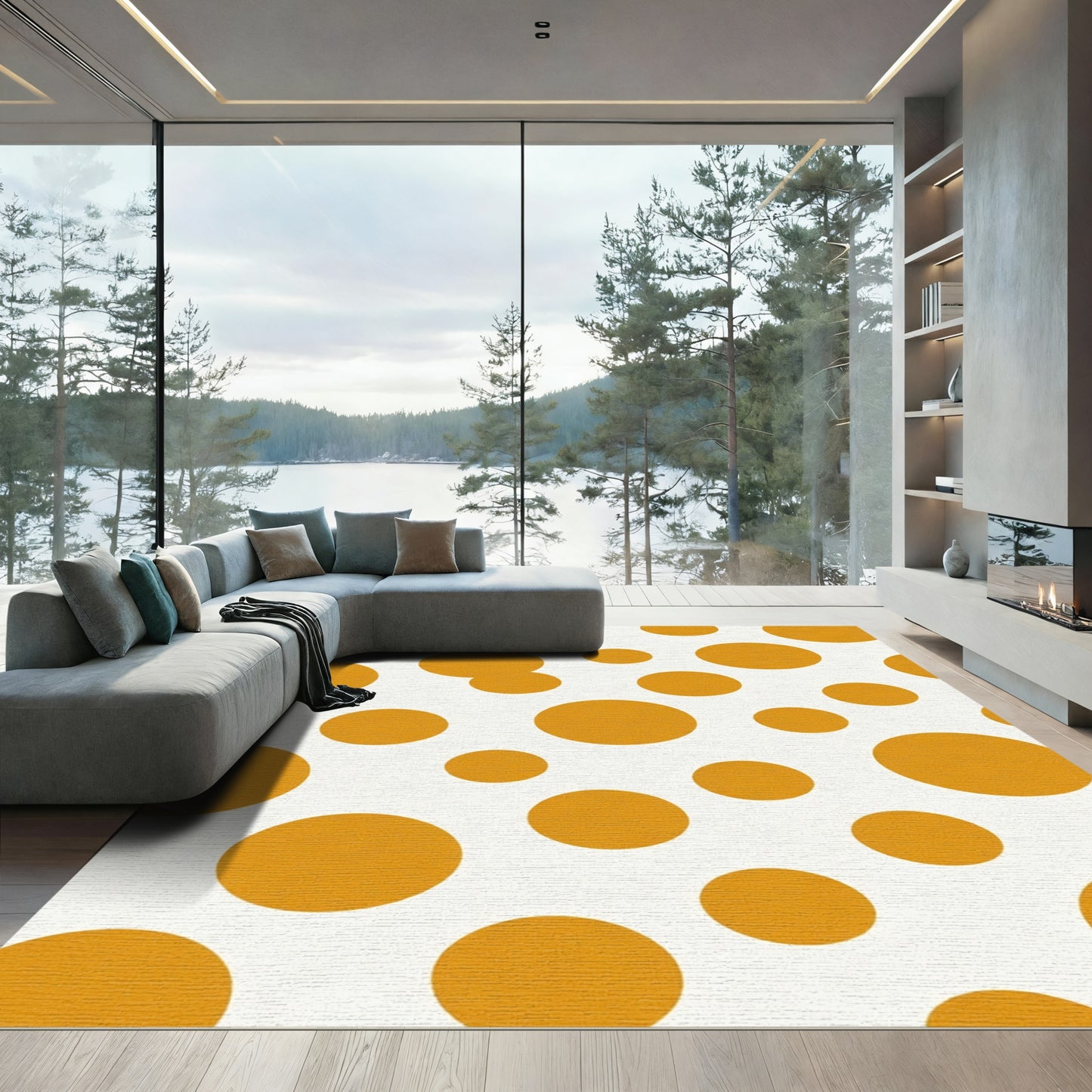 Sunset Orange Polka Dot Round Rug