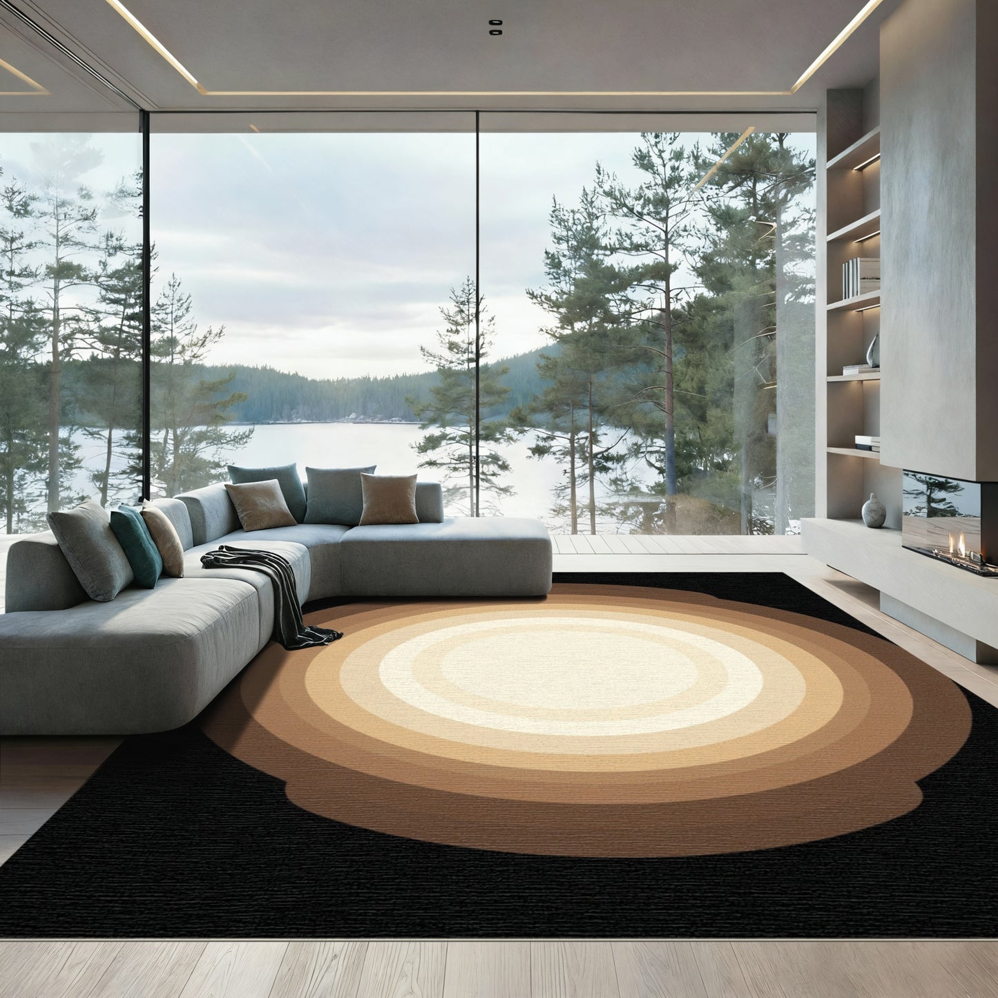 Earthy Gradient Concentric Rings Rug