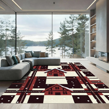 Rustic Red Plaid Snowy Cabin Rug