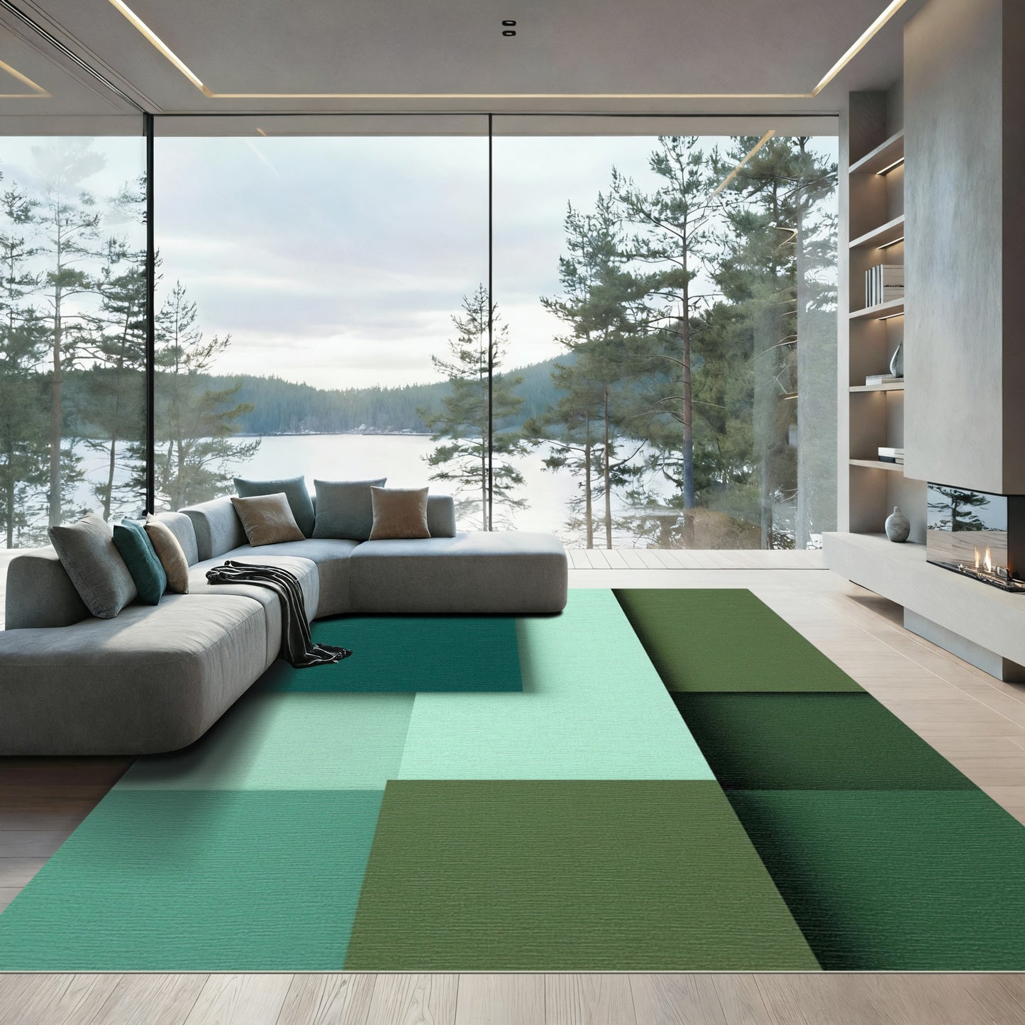Shaded Verdant Squares Composition Rug