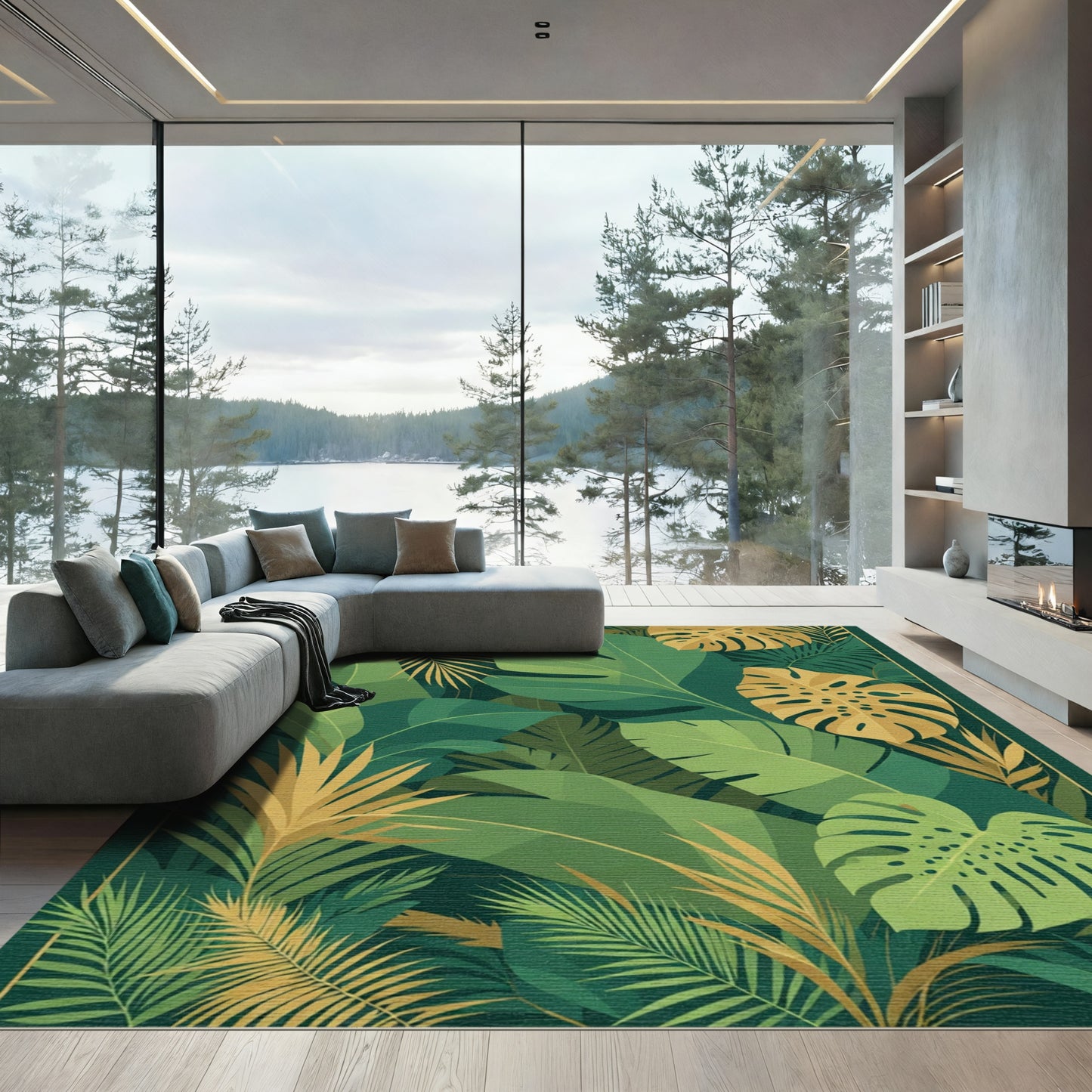Lush Green Tropical Leafy Jungle Rug