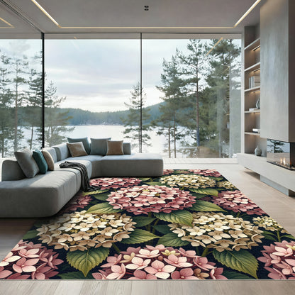 Soft Pink Hydrangea Floral Botanical Rug