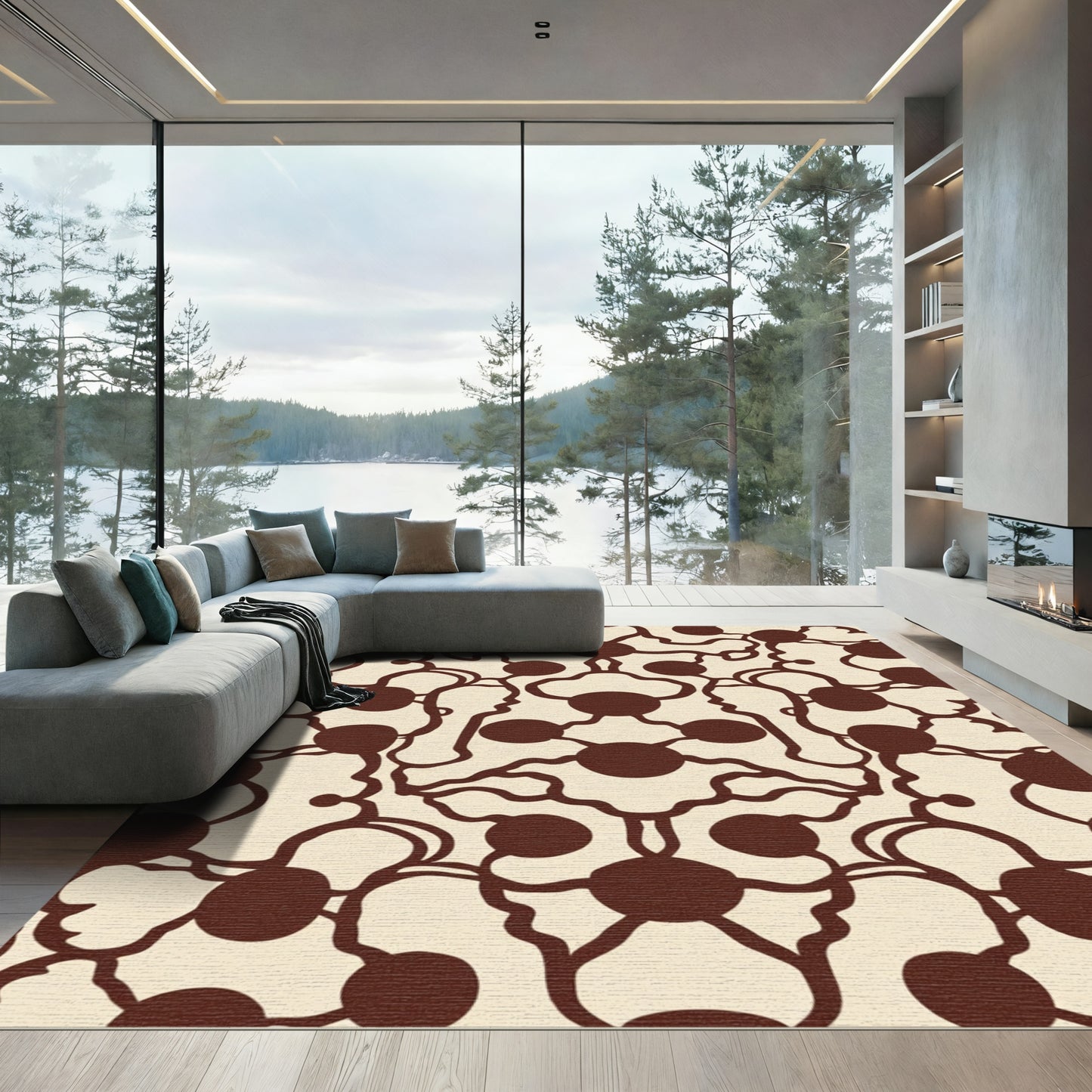 Brown Organic Circle And Vine Rug