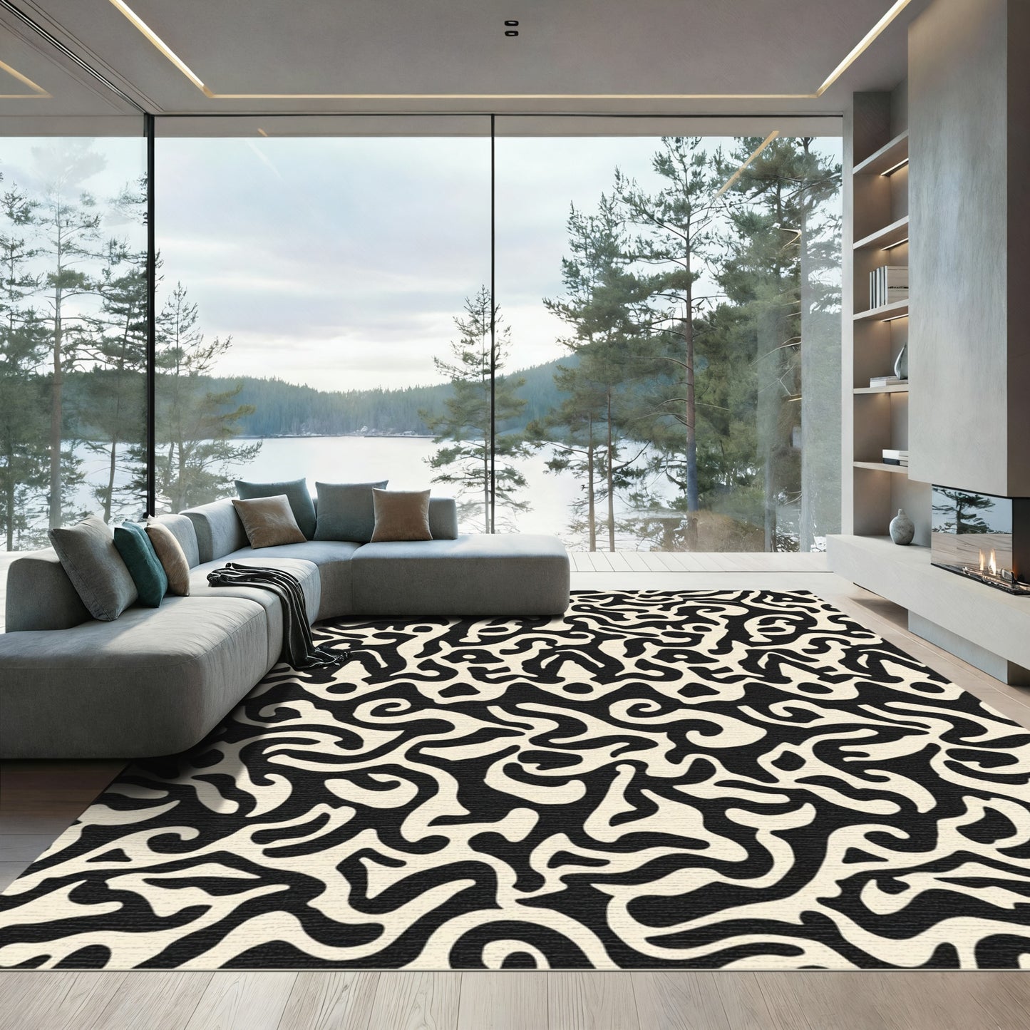 Bold Black Organic Swirls Rug