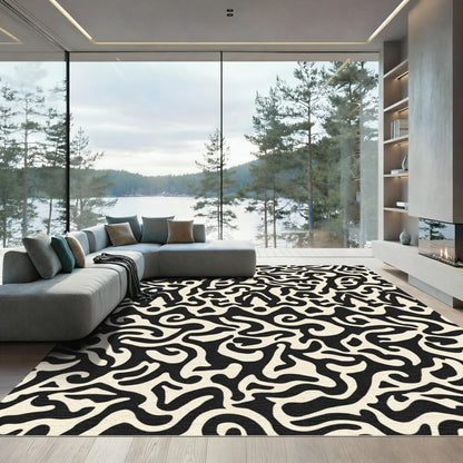 Bold Black Organic Swirls Rug