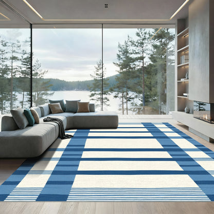 Classic Blue Plaid Stripe Accents Rug