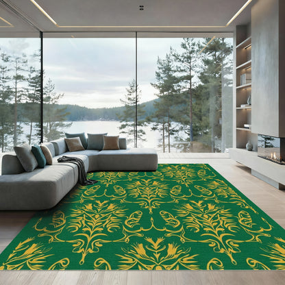 Emerald Gold Ornate Floral Scroll Rug