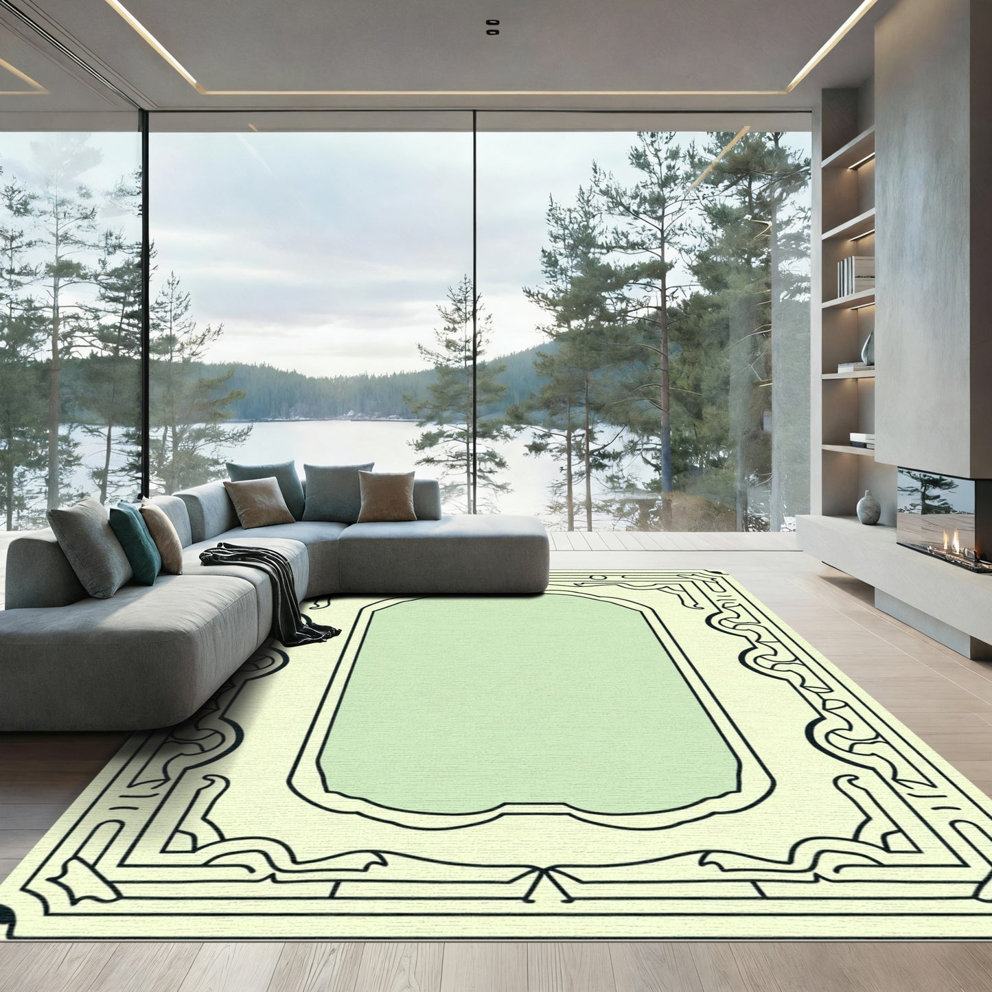 Pale Yellow Black Nouveau Arch Rug