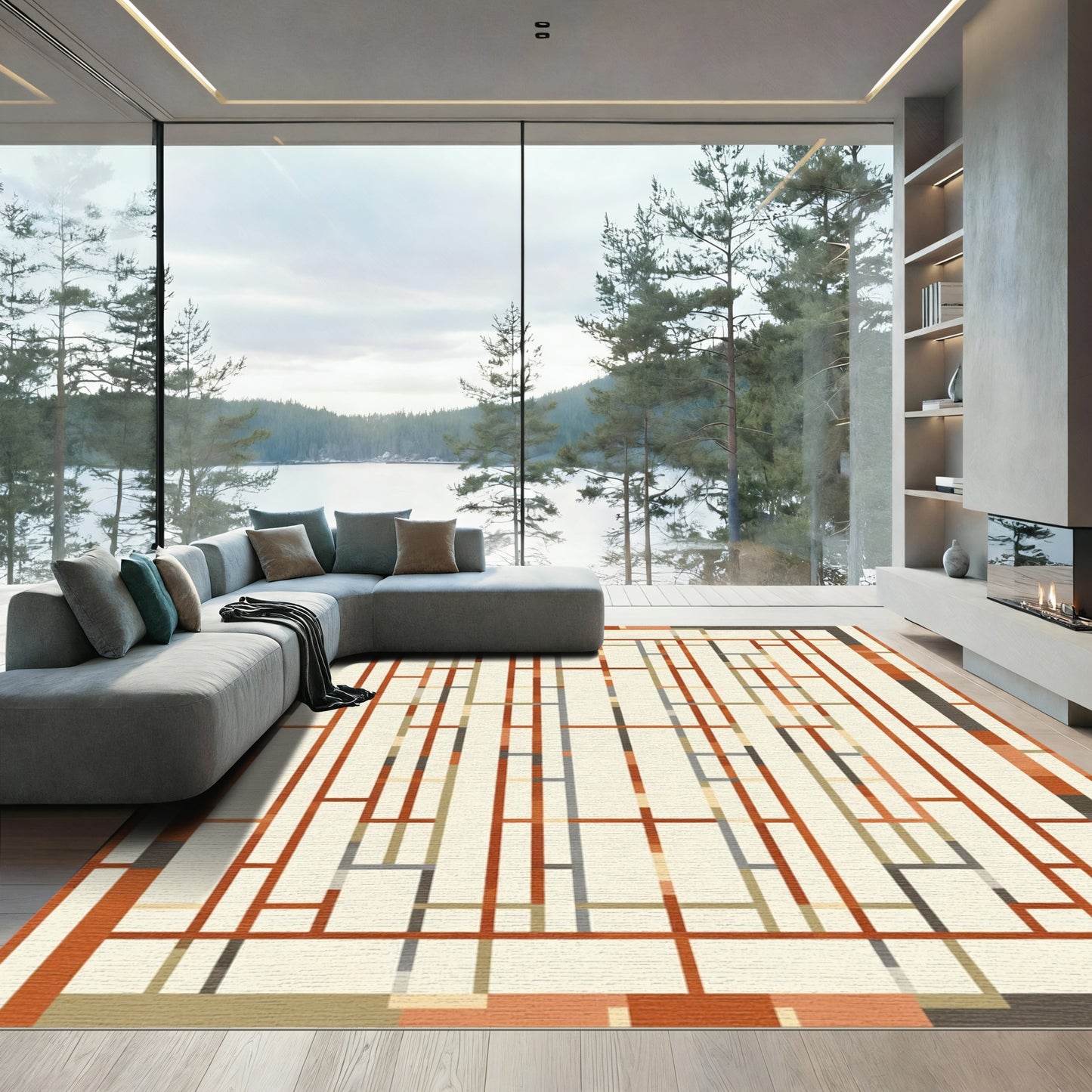 Modern Ochre Geometric Lattice Rug