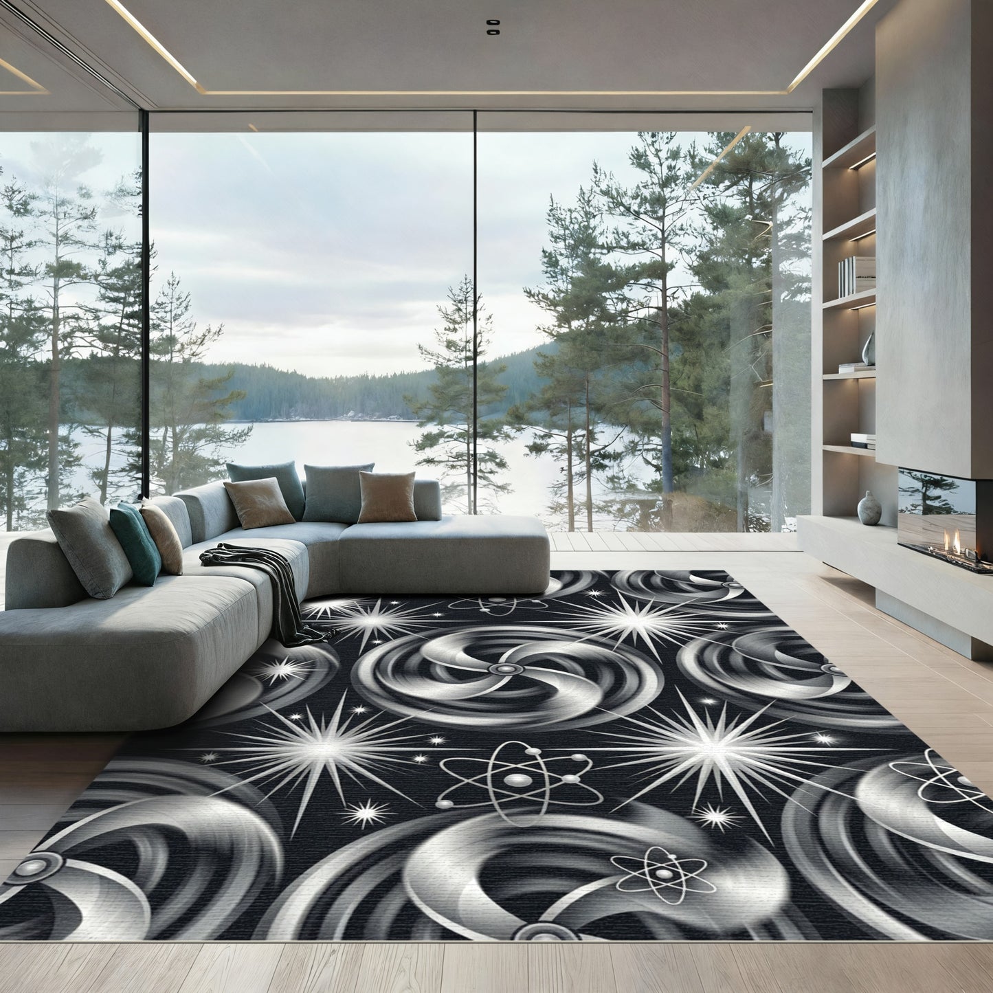 Metallic Vortex Atom Sparkle Rug