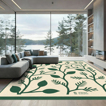 Forest Green Vine Leaf Composition Rug