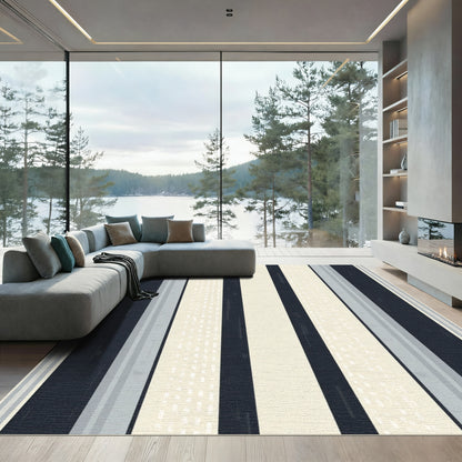 Modern Navy Cream Striped Rug