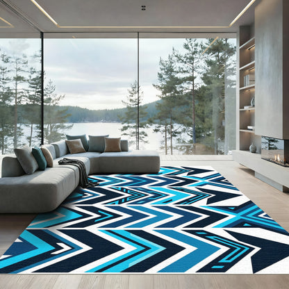 Dynamic Blue Chevron Geometric Arrow Composition Rug