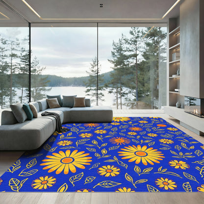 Golden Sunburst Floral Pattern Rug