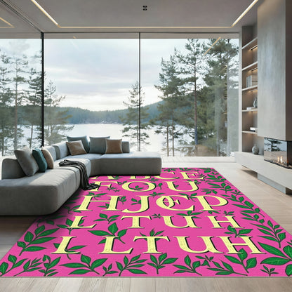 Pink Yellow Floral Alphabet Border Rug