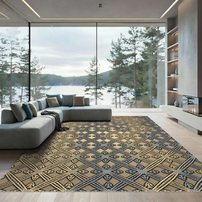 Gilded Lattice Embossed Metallic Geometric Rug
