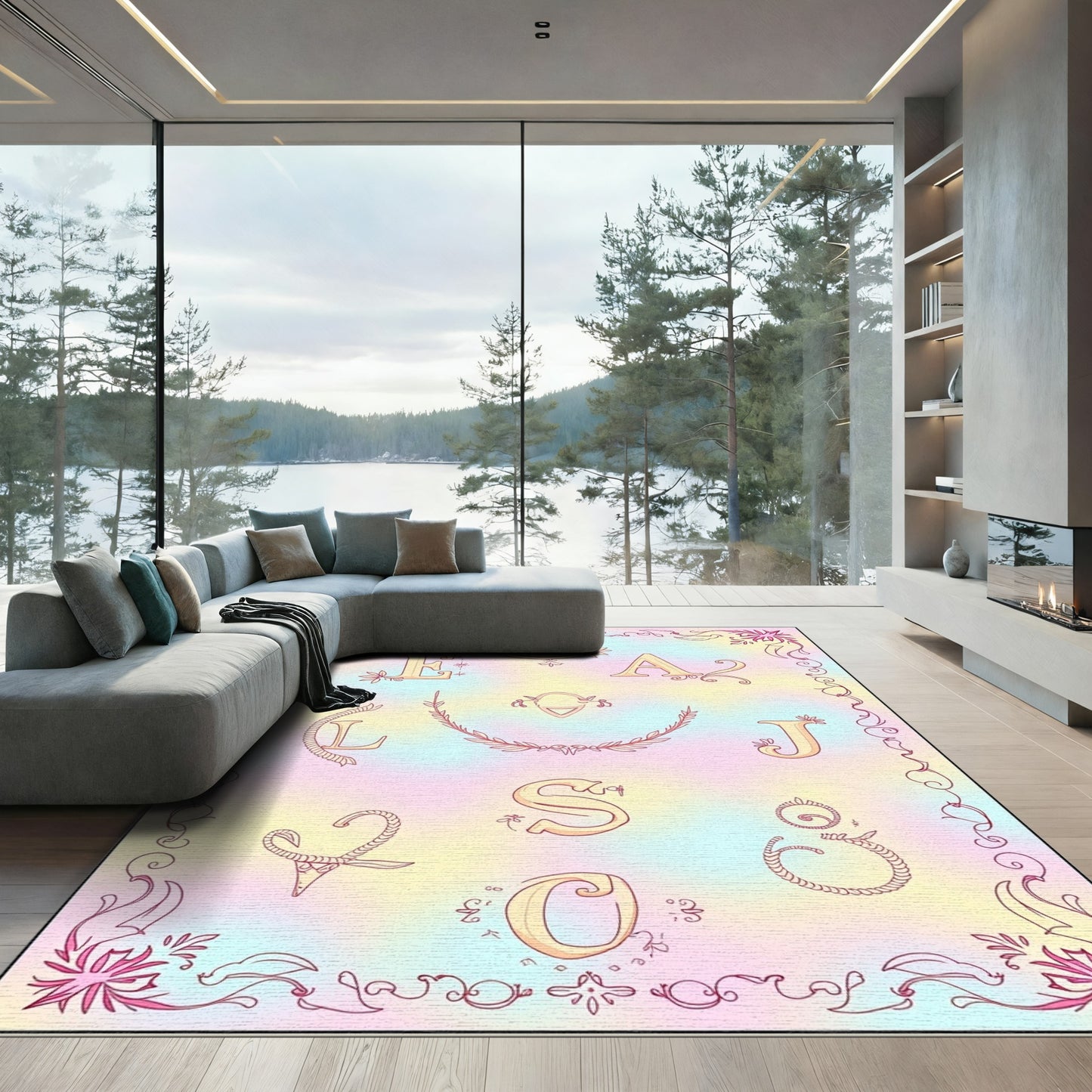 Pastel Alphabet Border Decor Rug