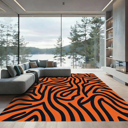 Bold Orange Black Zebra Lines Rug