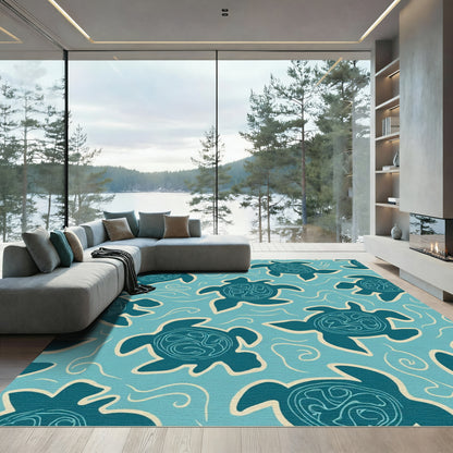 Teal Turtle Swirl Ocean Aquatic Rug