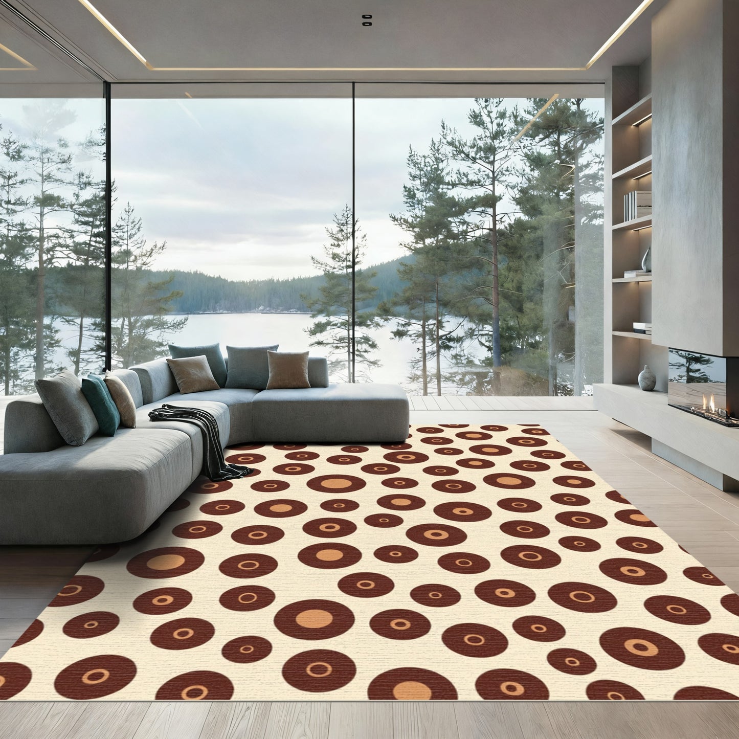 Brown and Tan Ringed Circles Rug