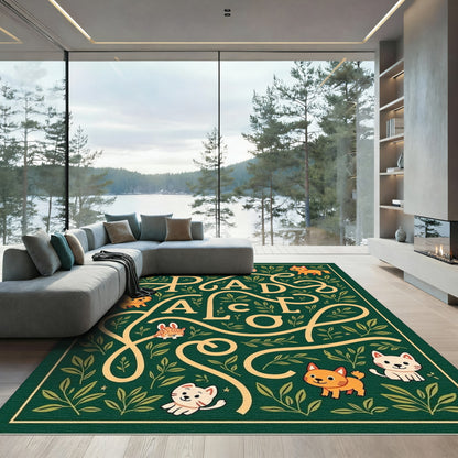 Whimsical Kittens and Leaves Arrangement Rug