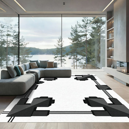 Black Geometric Cube Frame Rug