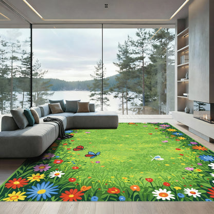 Vibrant Wildflower Meadow Butterfly Garden Rug
