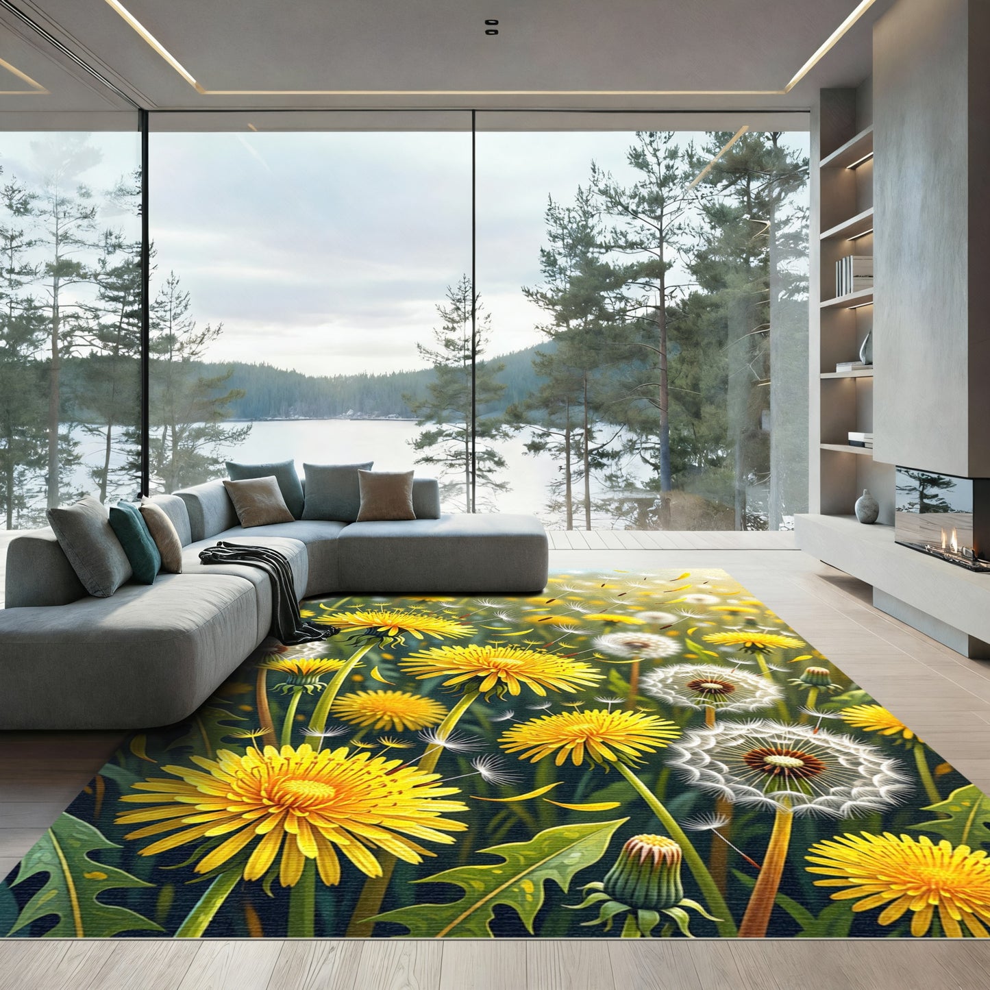 Vibrant Golden Meadow Dandelion Field Rug