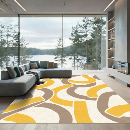 Curving Ocher Gray Abstract Strokes Rug