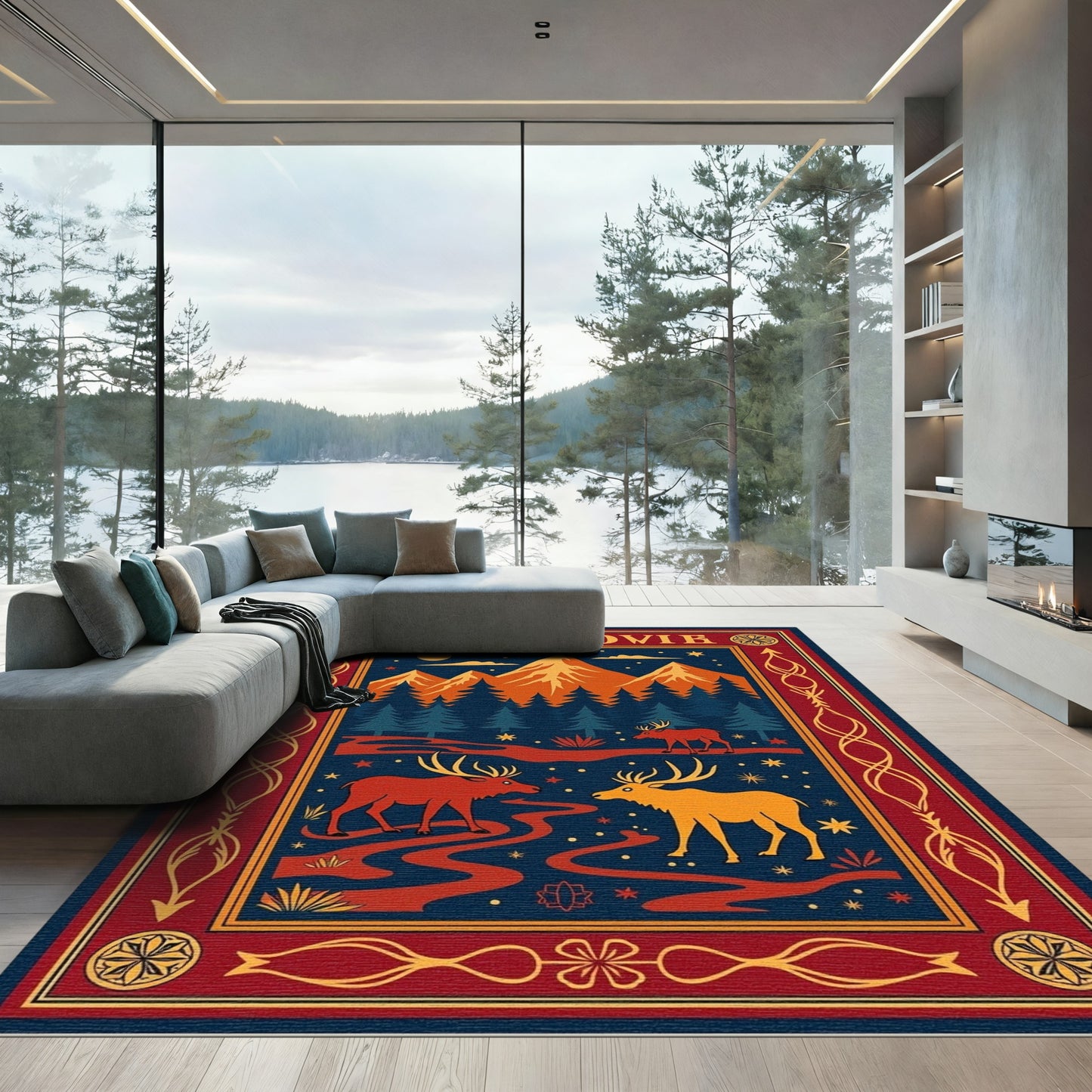 Majestic Elk Mountain Night Forest Rug